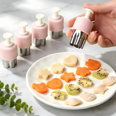 8PCS Cookie Stamp & Cutter Set Food-Safe Stainless Steel Fruit Butterfly Shapes for Kids DIY Home Baking Clear Imprint Smooth Cut Reusable Dough Pastry Biscuit Fruit Veg Kitchen Baking Gadgets