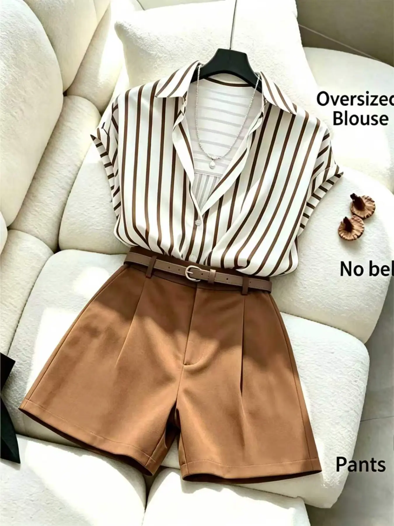 Women's Striped Button-Front Oversized Top and Shorts Set, Casual Daily Wear, Comfortable and Stylish, Perfect for Everyday Use