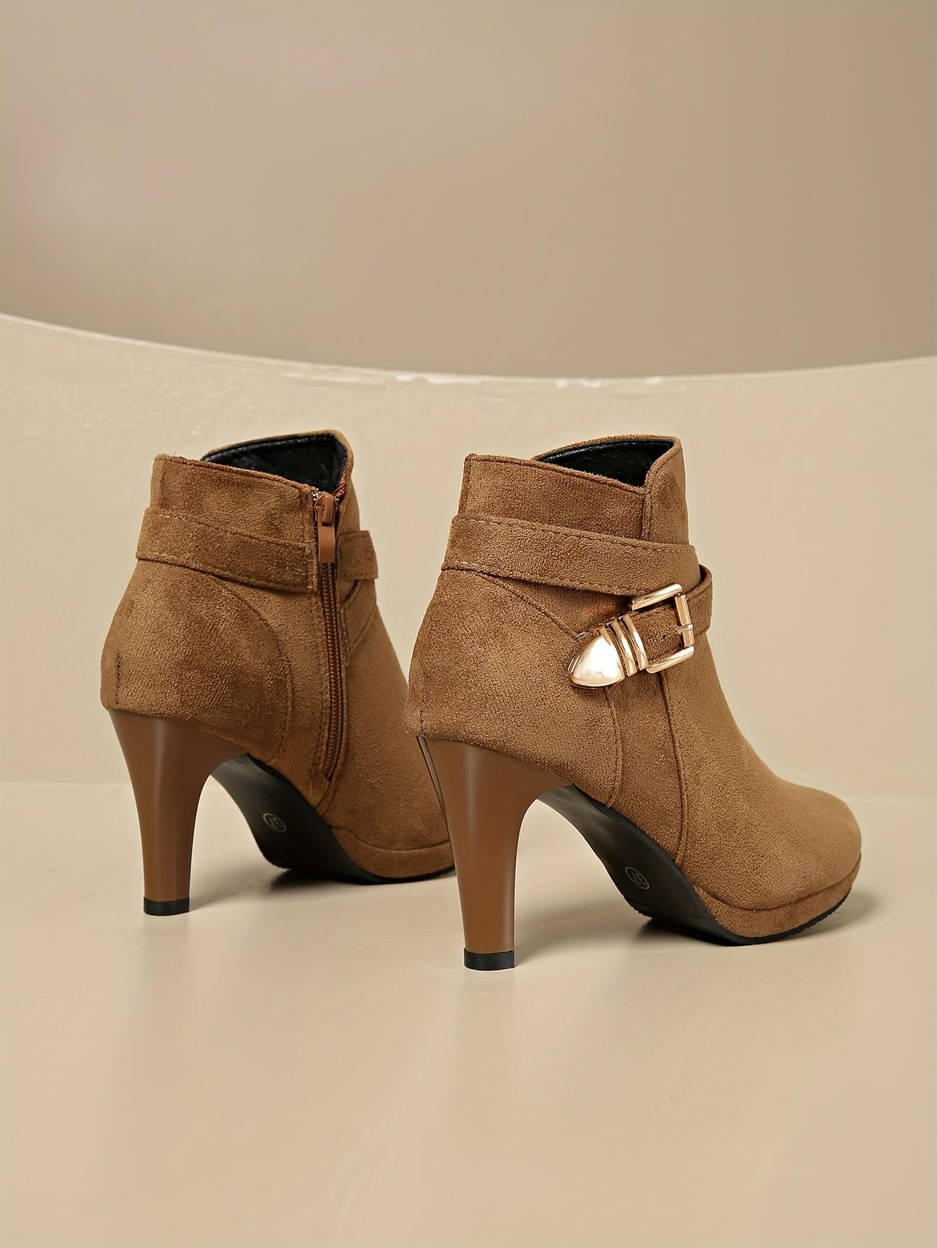 A Pair of Women's High Quality Platform Chunky Heel Side Zipper High-Heeled Ankle Booties, Women Shoes