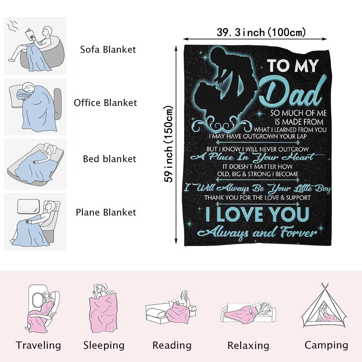 To My Dad Letter Print Soft Blanket, 1 Count Comfortable Throw Blanket, Air-conditioned Room Blanket, Warm Nap Blanket for Home & Office, Gift for Dad