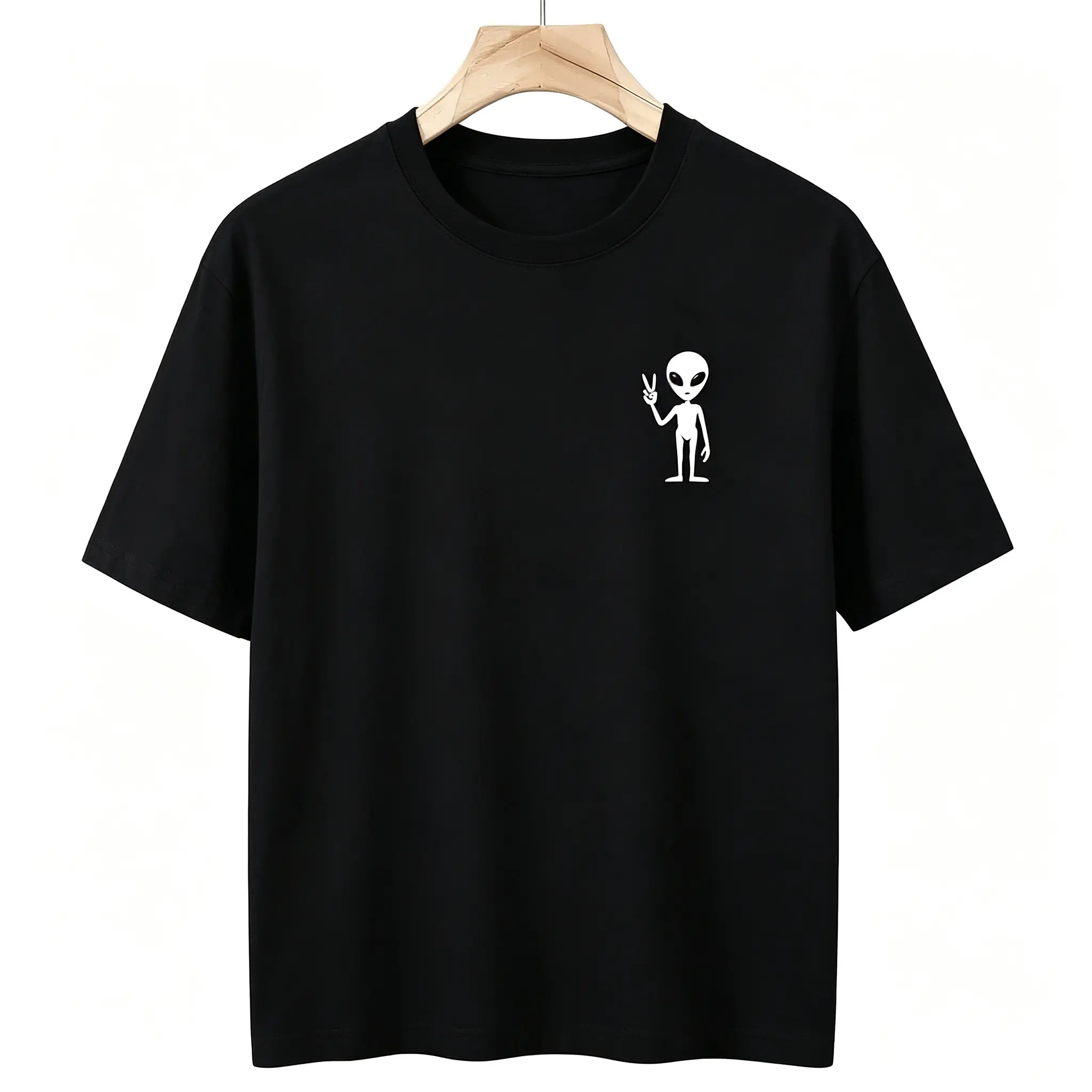 Minimalist Alien Peace Sign Tee – Cute Sci-Fi Design, Cool Oversized Cotton Shirt, Perfect Valentine’s Gift for Him or Her, Best Holiday Present for Friends Who Love Space & Pop Culture