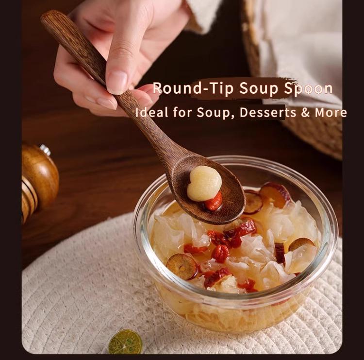 Natural Long Handle Wooden Spoons Set Kitchen Utensils for Rice Soup Jam Honey