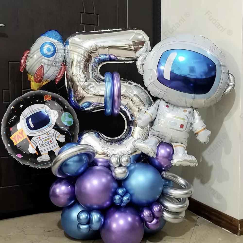 33 Pcs Outer Space Astronaut Rocket Balloon Set Spacecraft Galaxy Planet Theme  Birthday Decoration Balloon Column  for boys