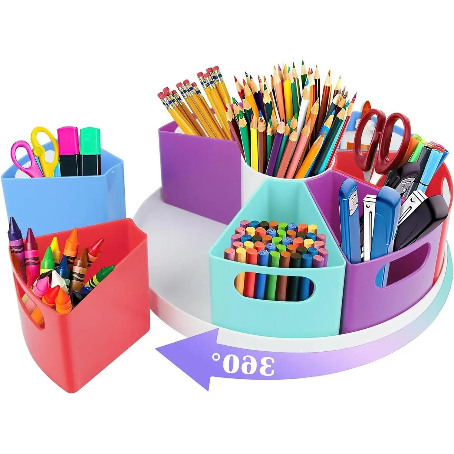Rotating 9-Bin Art Supply Organizer Caddy for Kids - Lazy Susan Pencil, Crayon & Marker Storage for School Desk and Classroom Organization, School SuppliesGift