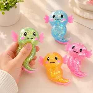 Glitter Axolotl Squishy Stress Relief Squeeze Toy, Transparent Sequins Fidget Toy, Cute Axolotl Shaped Anxiety Relief for Adults