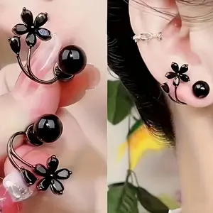 New Light Luxury/2pcs High-End Black Flower Earrings/Versatile Retro Earrings/Jewelry Additions/Multifunctional Additions/Suitable for Daily Commuting/The Best Gift for Valentine's Day