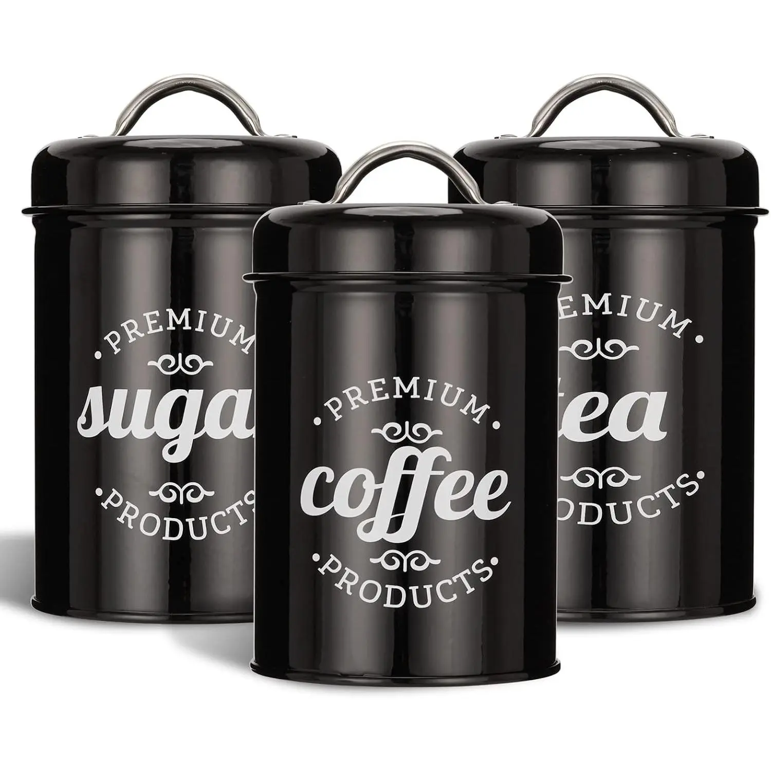 3 count  Jars Canisters Sets, Airtight Coffee Container,  Organizer, And Sugar Canister, Rustic  Decor for Kitchen Countertop (Black)