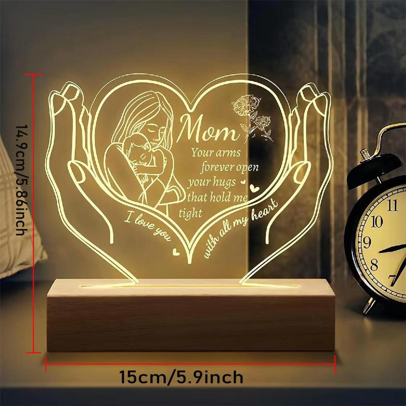 Creative Heart Shaped Night Light, USB Powered To My Mom Themed Desktop Light, Creative Ambient Personalized Acrylic Room Night Light, Lamp, Design