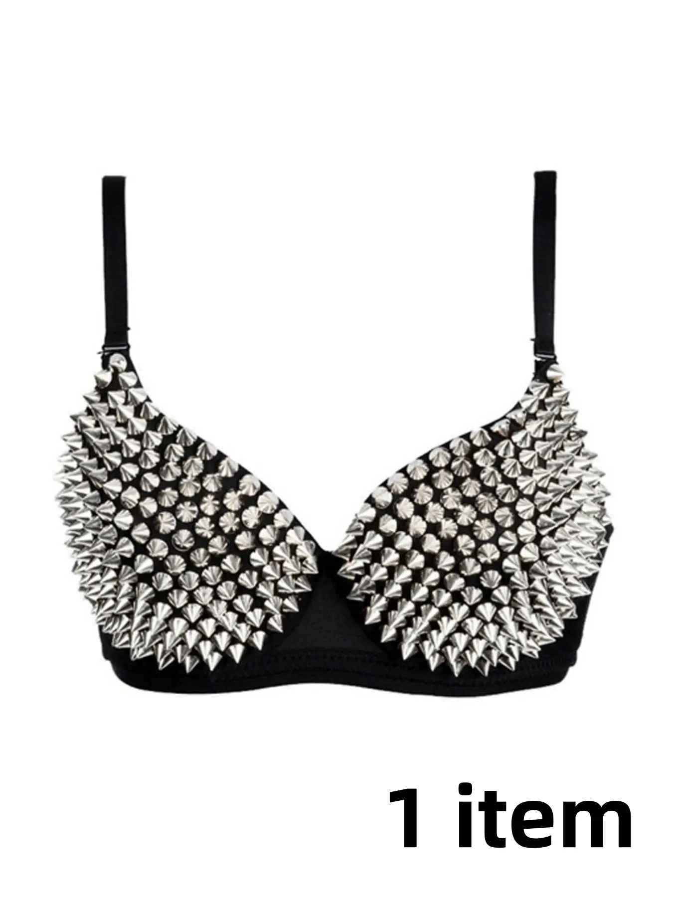 Handmade Punk Belly Dance Bra, Silver Color Rivet Lingerie Underwear, Sexy Patchwork Backless Top, Full Coverage Medium Support, Nightclub Stage Wear Aesthetic