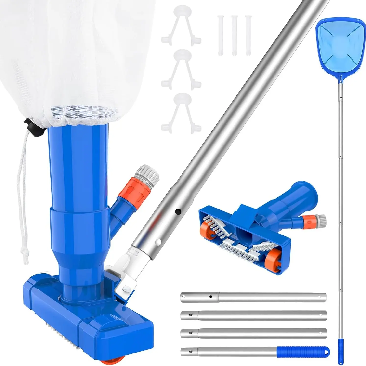Portable Pool Vacuum Cleaner, 5 Pole Section Bag Fish Net, Ideal for Swimming Pool, Pond, Spa, Fountain, Removes Leaves, Dirt, Sand, Pool Supplies, Pool Cleaning Equipment