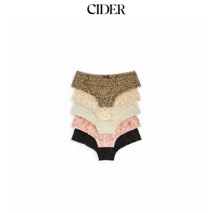 Cider 5 PCS Lace Mid Rise Lettuce Trim Bowknot Brief