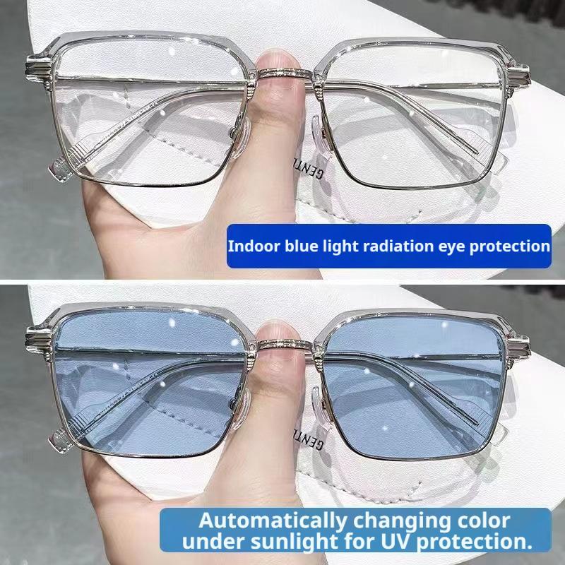 Auto Light Adaptive Smart Glasses 2 in 1 Blue Light Blocking UV Protection Color Changing Lenses Metal Frame Lightweight for Men Women