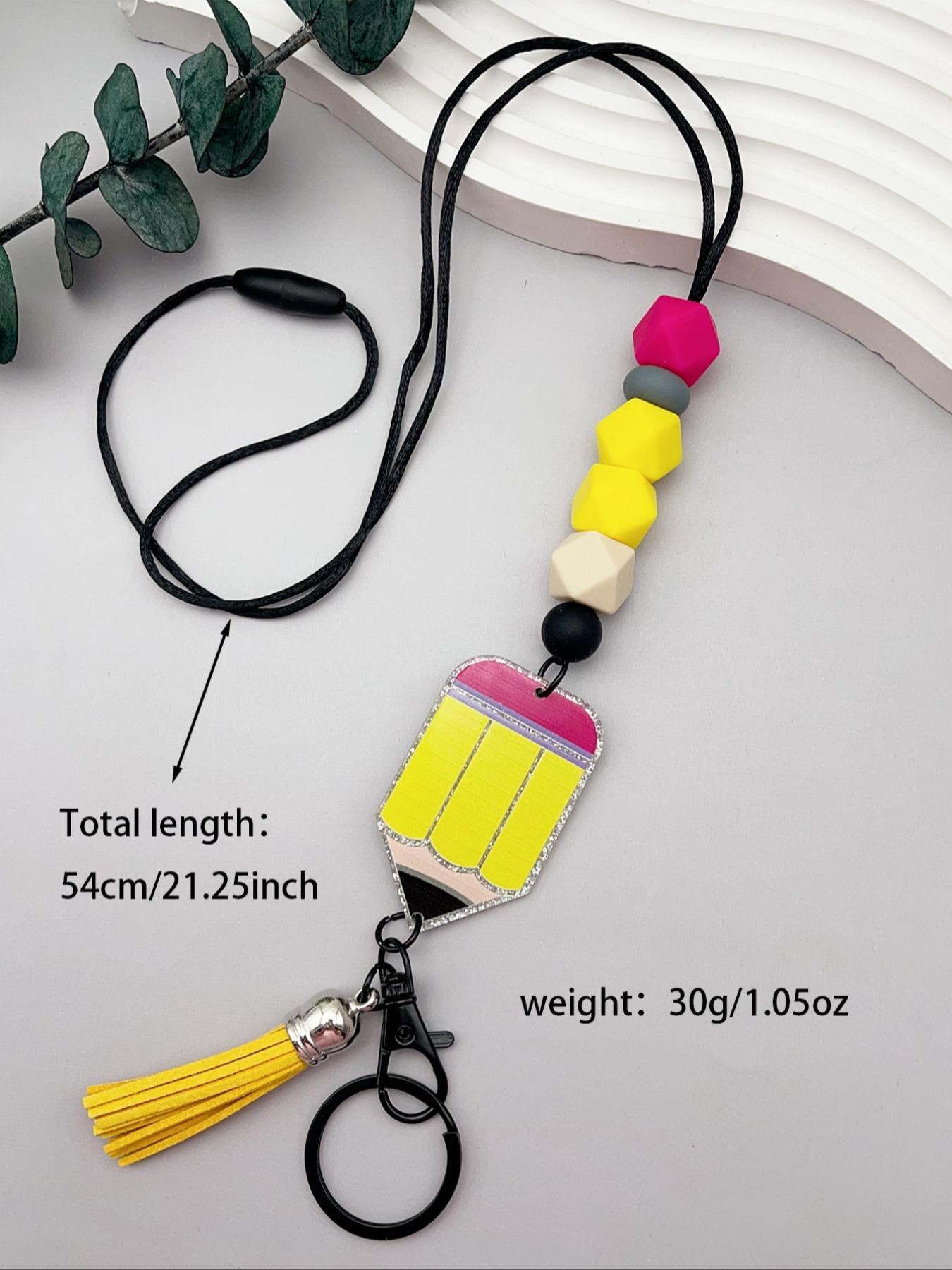 4-Piece Macaron Bead Keychain Set, Fun Teacher Neck Strap for School Days, Perfect Back-To-School Gift for Students and Teachers