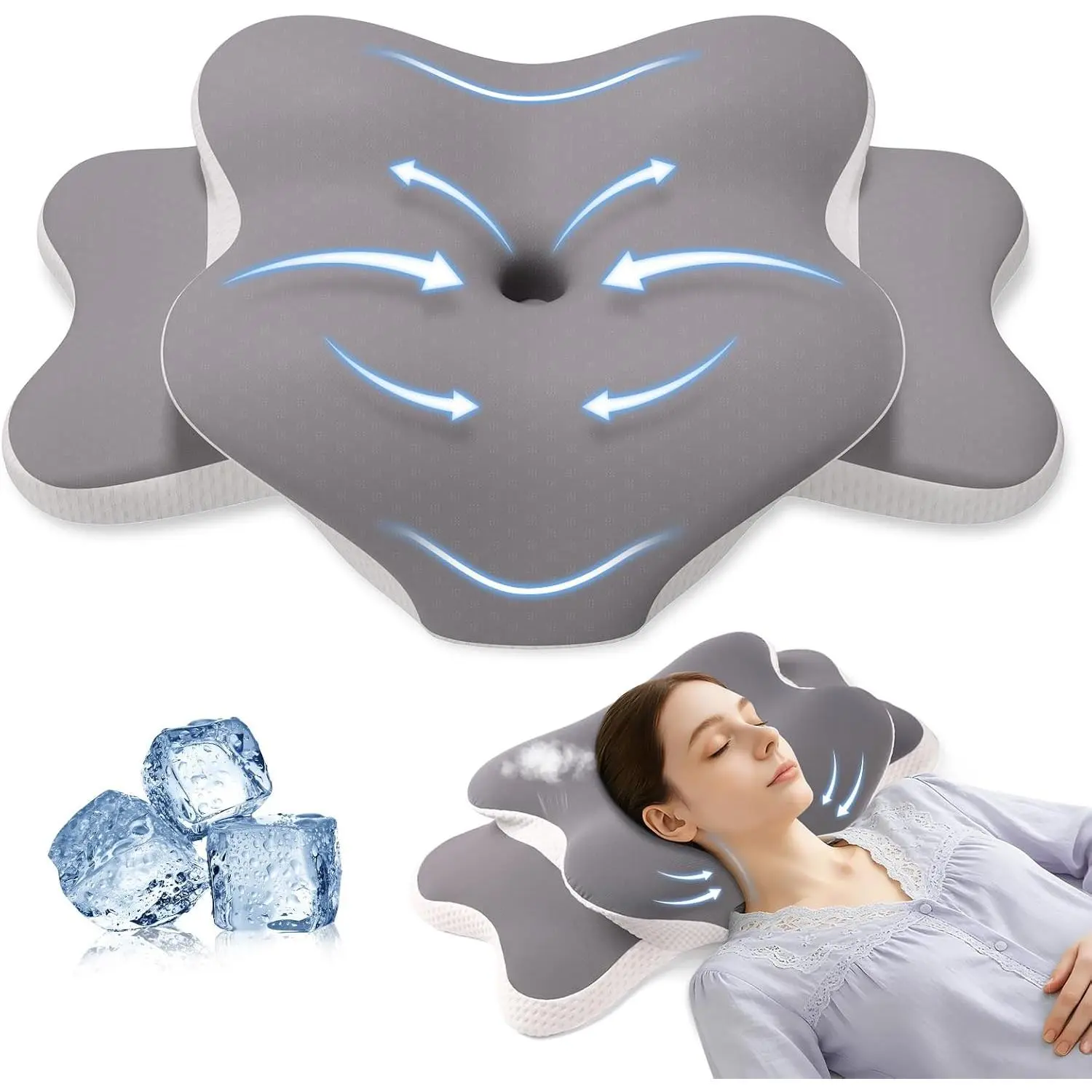 Sleep Apnea Pillow for Side Sleepers, Cervical Neck Pillow for Neck Pain Relief, Ergonomic Contour Memory Foam Pillow with Cooling Washable Cover for Back, Side & Stomach Sleepers
