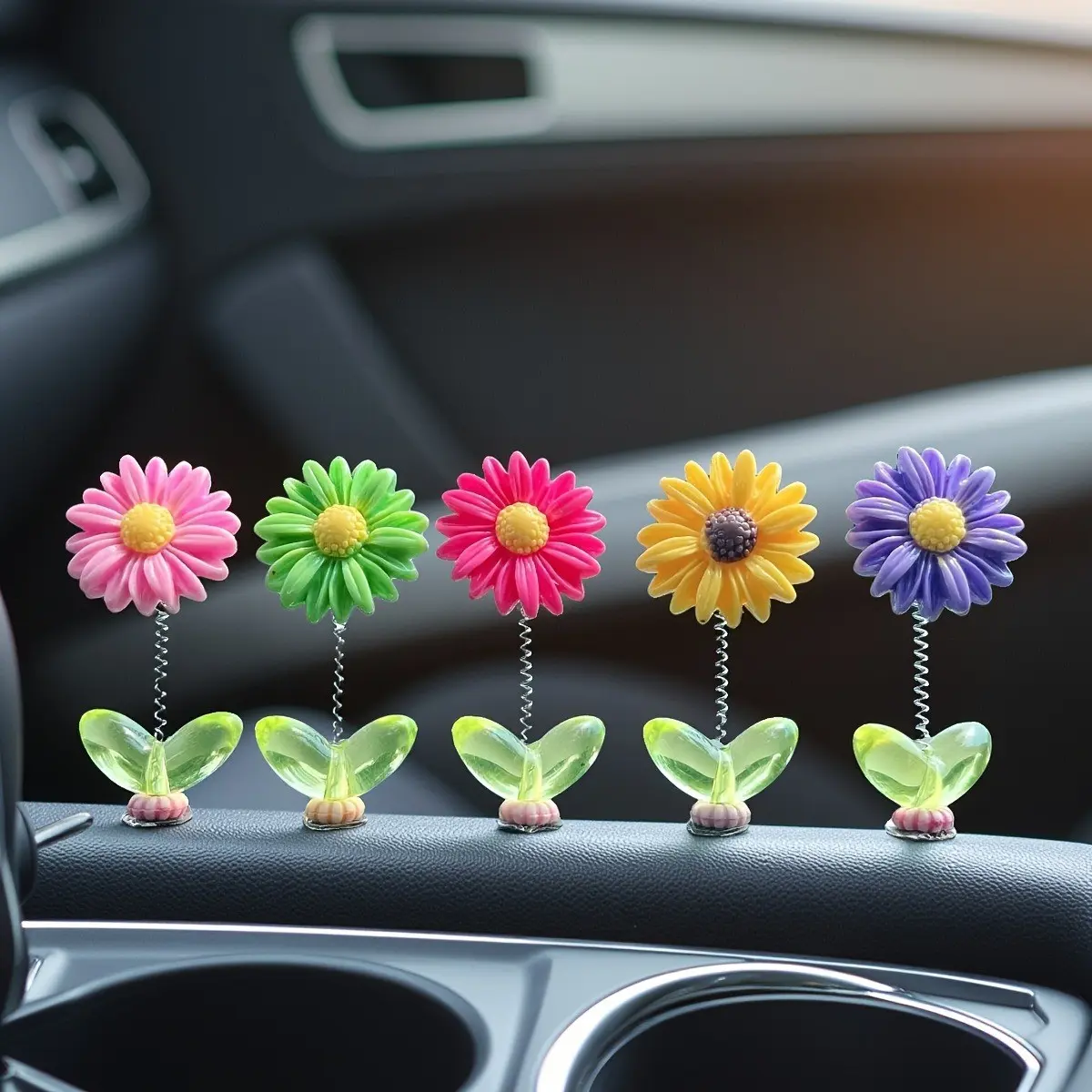 10 Pcs Flower Car Dashboard Decorations, Dashboard accessories, Car Interior Decor, Random color bobble flower ornaments made of durable resin, shaking flower decorations for car dashboards and home décor