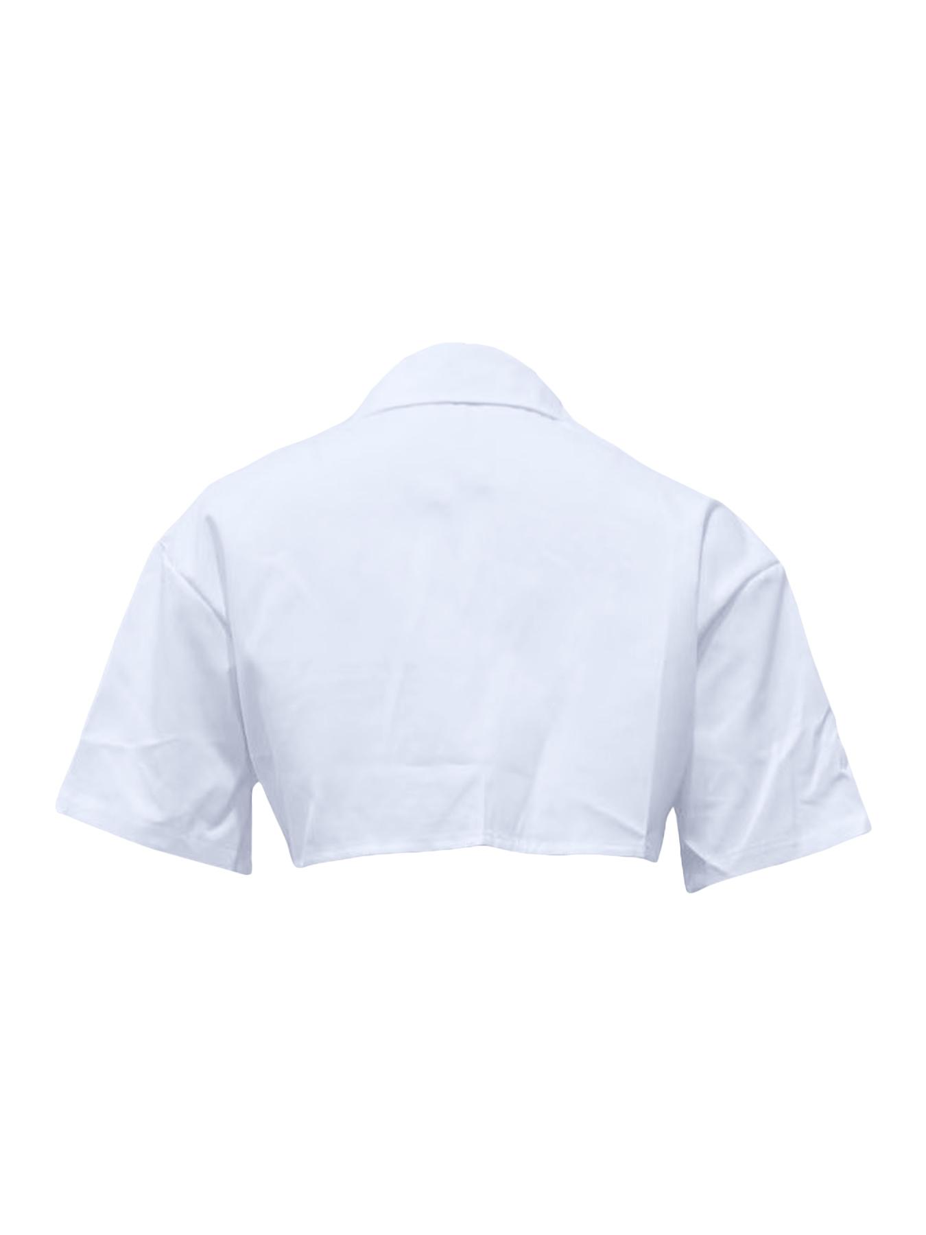 Women's Plain Flap Pocket Button Front Crop Shirt, Casual Fashion Shirt, Casual Short Sleeve Collared Top for Daily Wear, Ladies Clothes for All Seasons
