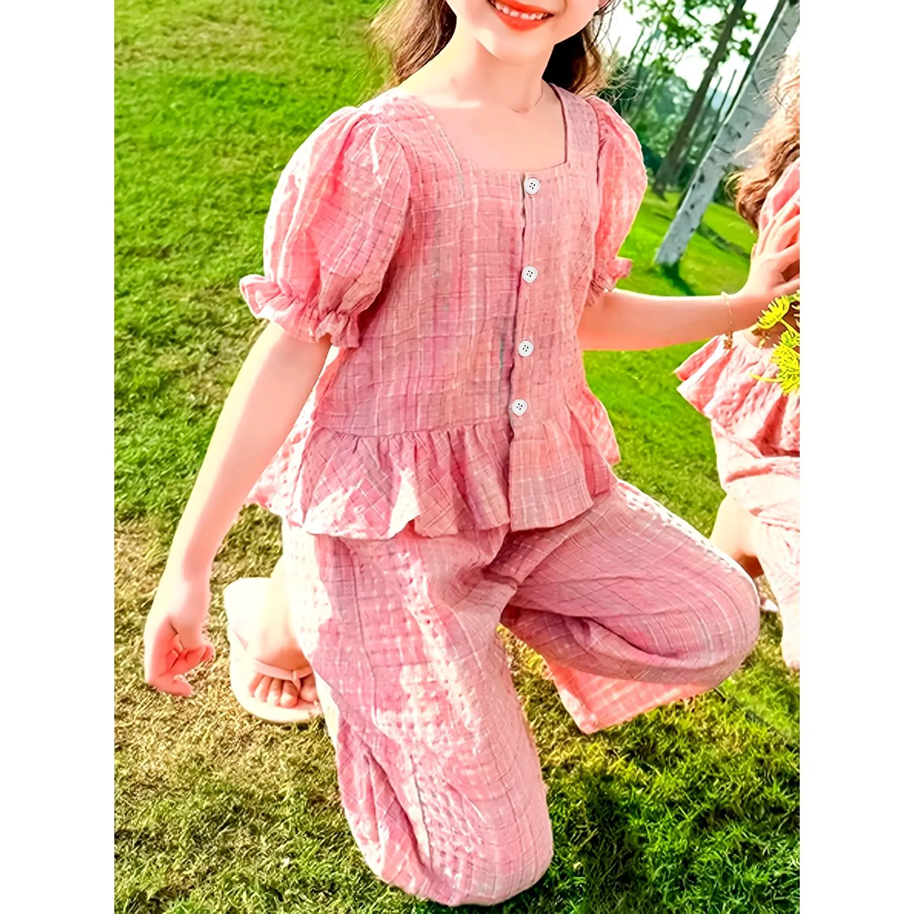 Girls' 2pcs Summer Outfit Set 2025 New Style, Kids' Mosquito-Proof Wide-Leg Pants, Trendy Summer Outdoor Clothes for Influencer Girls, Perfect for Outdoor
