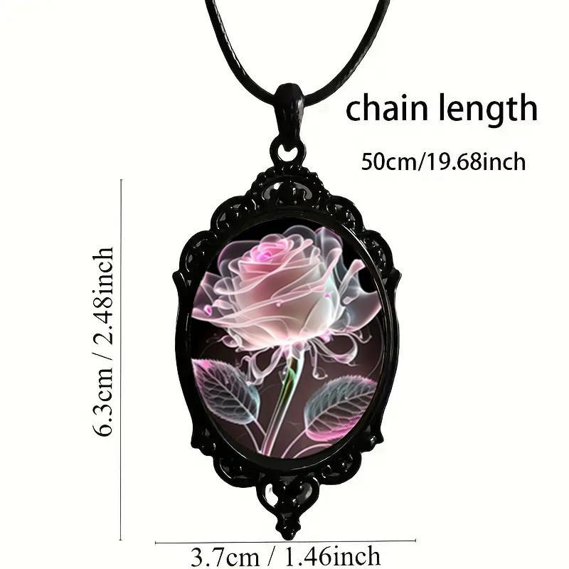 2026 New European and American Hot Selling Pink Transparent Petal Rose Pattern Glass Pendant Necklace for Women