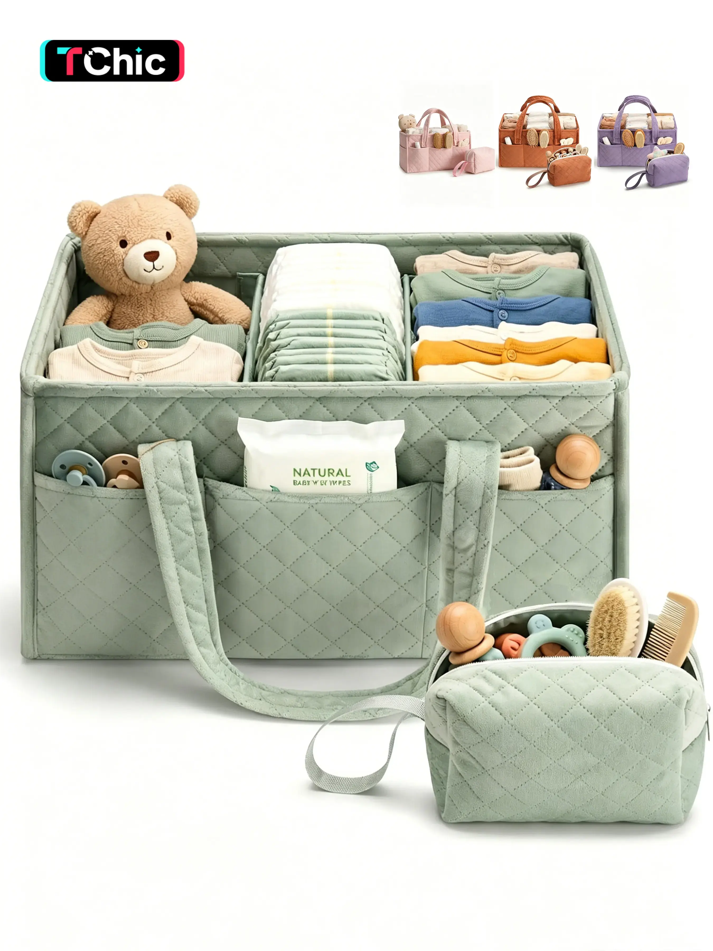 Baby Diaper Caddy Organizer, Baby Basket Shower Gift, Portable Changing Table Basket, Postpartum Caddy & Tote Bag Pouch, Newborn Boy & Girl Nursery Essentials Registry, Car Diaper Organizer, Travel Diaper Tote