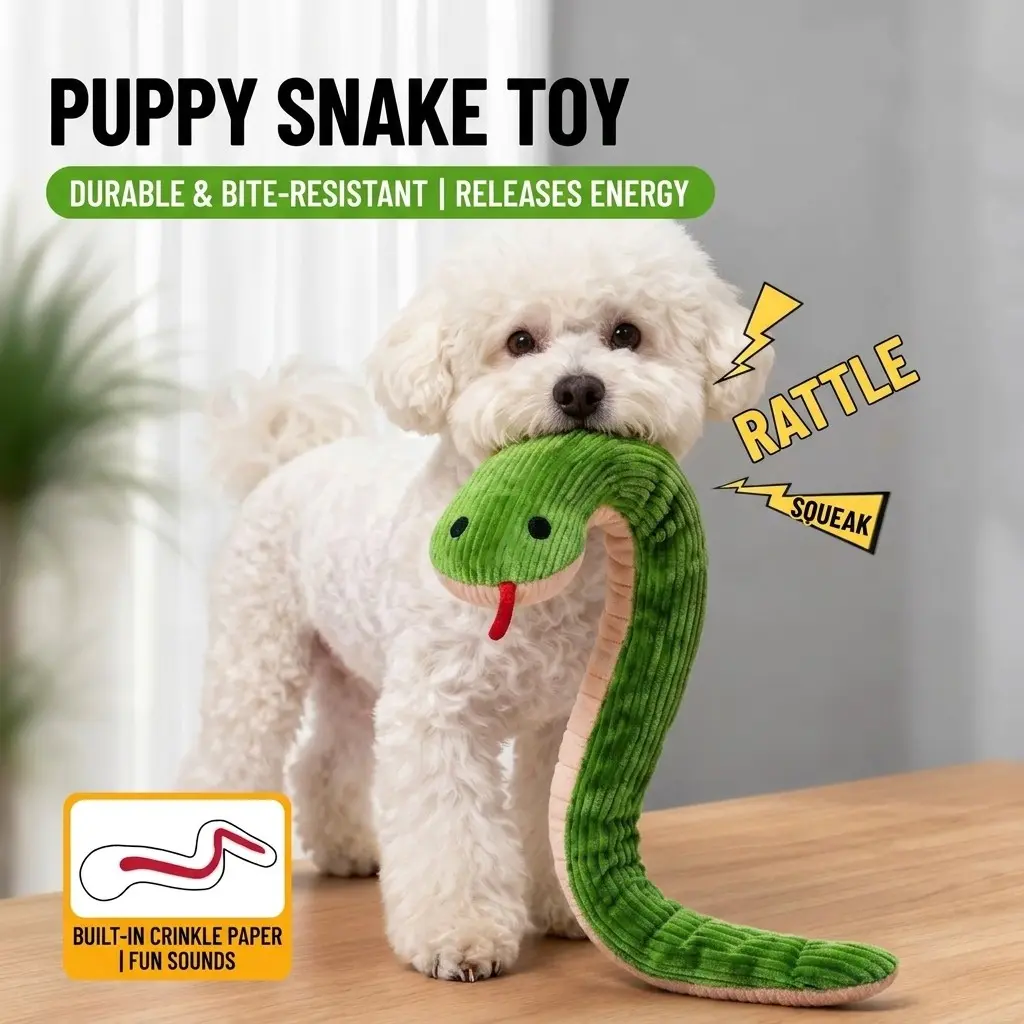 Dog Toy, Plush Snake Shape Velvet Bite-Resistant Interactive Toy, Includes Crinkle Paper, Ideal for Indoor Play, Relieves Boredom, Releases Energy