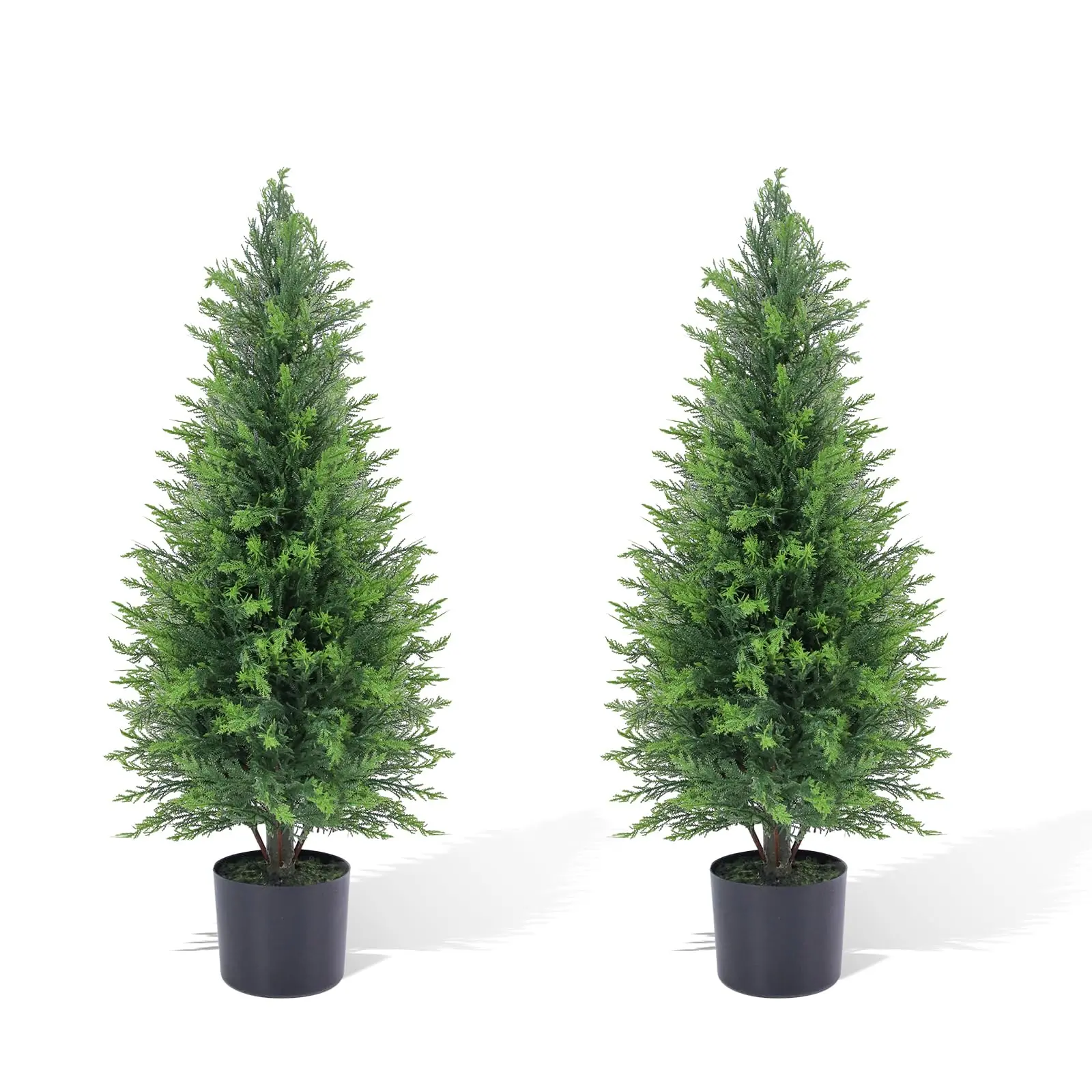 2PC UV-Resistant Faux Cedar Topiary Trees– Realistic Evergreen Shrubs in Weighted Pots – Low Maintenance Decorative Artificial Plants