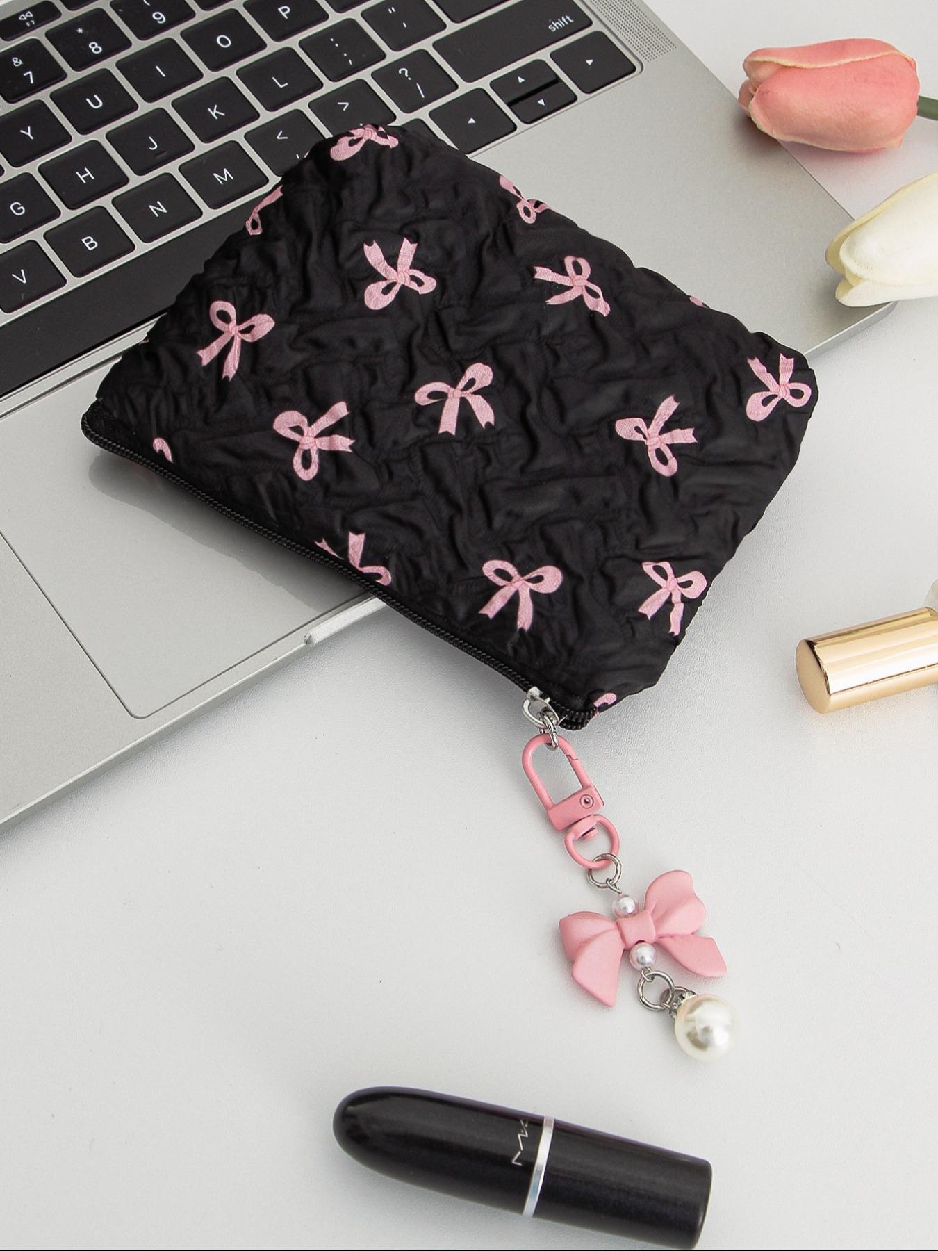 Cute Bow Pattern, Portable Travel Makeup Bag, Daily Makeup Storage Bag, Fashionable Makeup Bag for Sanitary Pads, Lipstick, Keys, Skin Care Products, Makeup Organizer Pouch