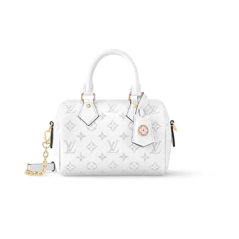 Louis Vuitton Speedy 20 Monogram Print Smooth Calfskin Women's Shoulder Bag, Detachable Carry-All Contemporary Women's Handbags (White), Detachable Women's Handbags