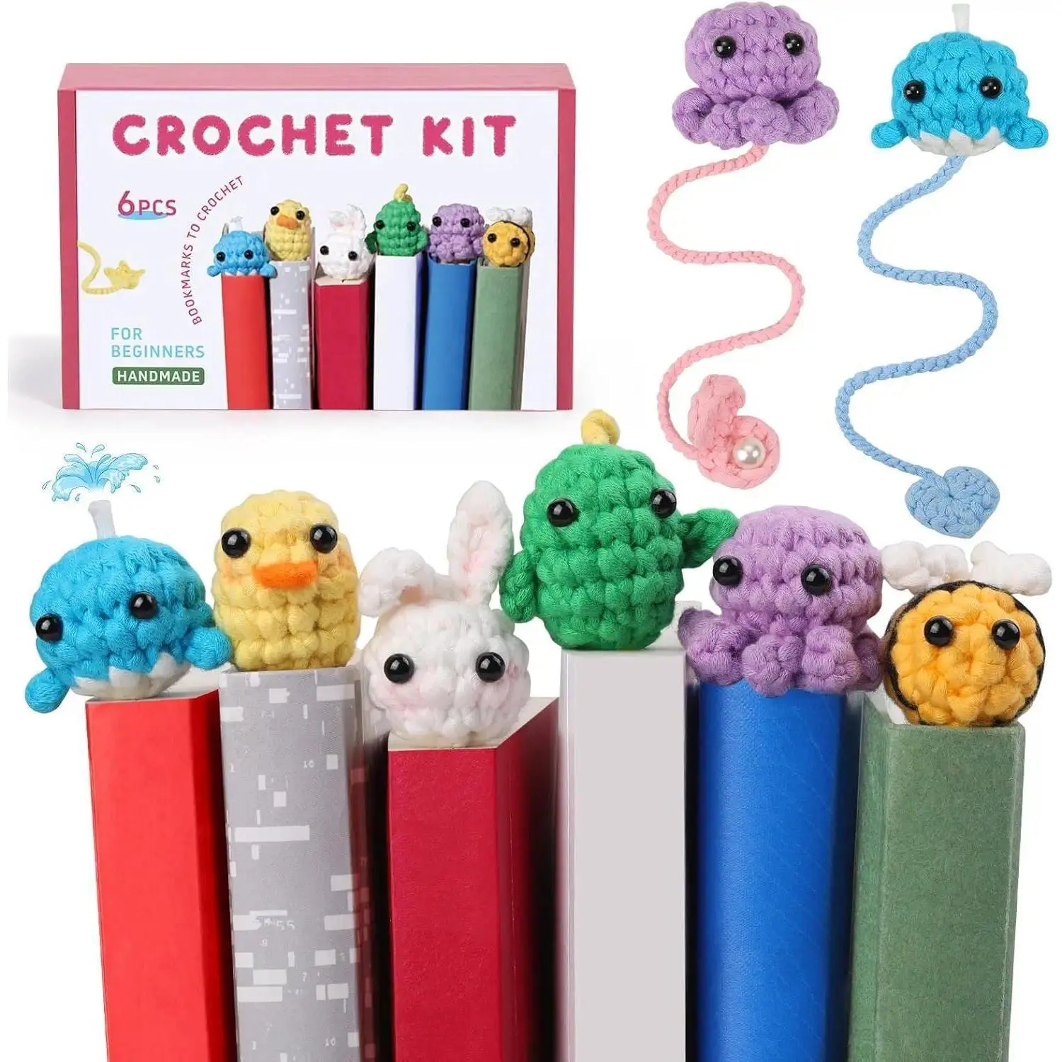 IMAZY Crochet Kit for Beginners Bookmark Set with Step-by-Step Video Tutorials Decoration Readers Book Lovers Animal Bookmarks