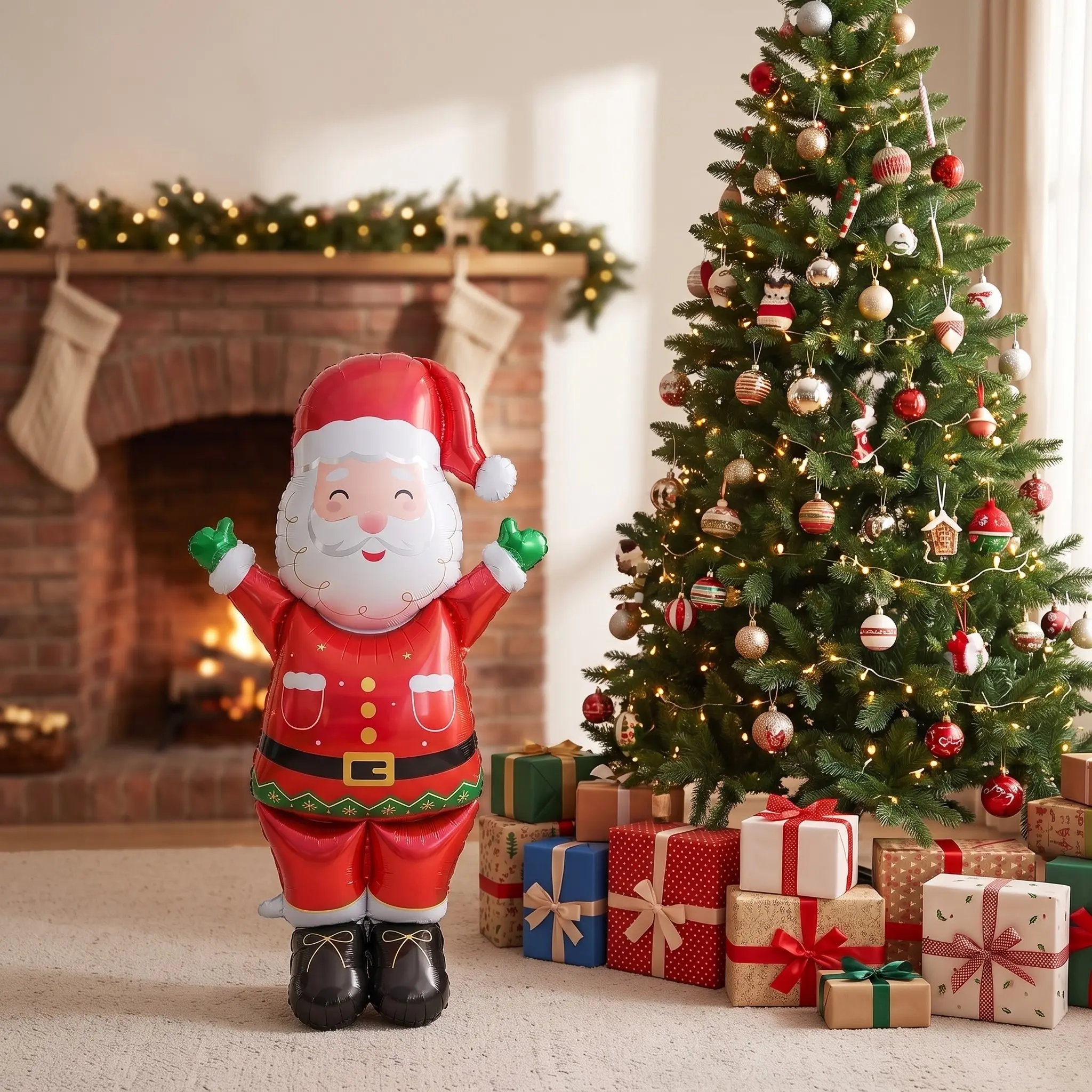Standing Santa Claus Foil Balloon, Jumbo Christmas Party Decor, Self-Standing Holiday Accent, Reusable Festive Prop for Adults