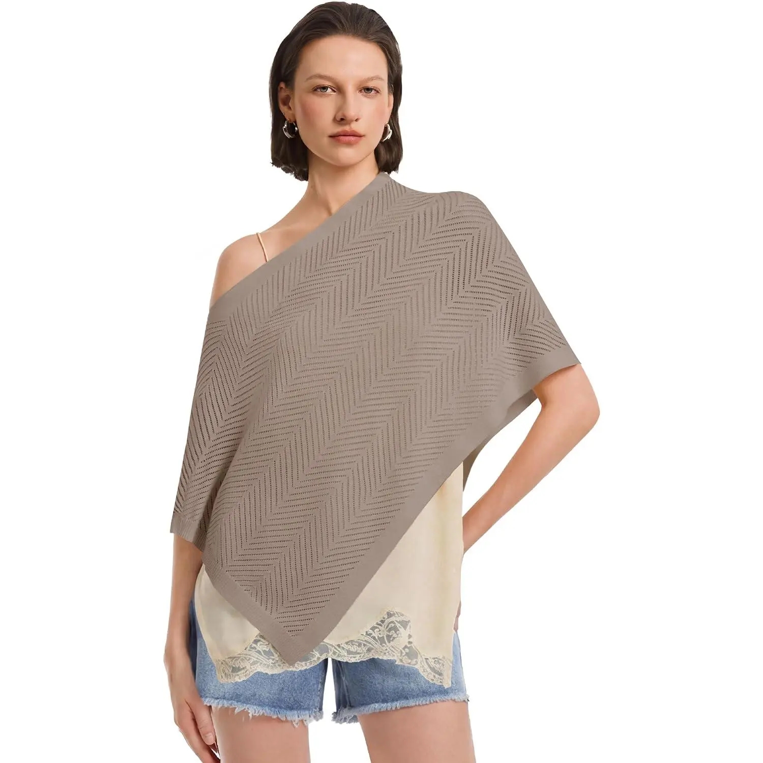 Women's Crochet Poncho Sheer Cape Shawl Off  Lightweight Wrap | Soft Pullover Asymmetrical Off  Sweater Versatile Travel Beach Cover Up Summer  Outfits