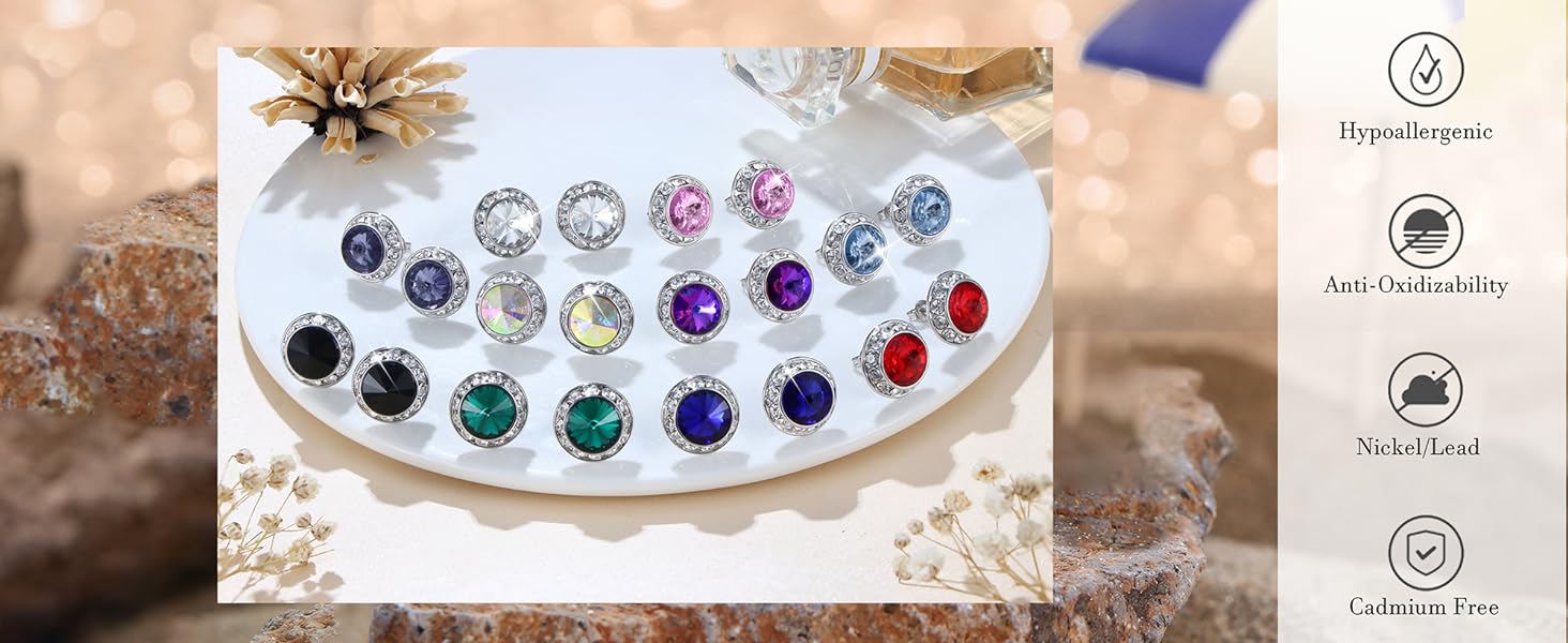 MILACOLATO Rhinestone Dance Competition Earrings for Women s Hypoallergenic Crystal Stud Earrings 15mm Halo Stud Earrings for Dance Competitions Stage Performance Wedding Bridal Party Earrings