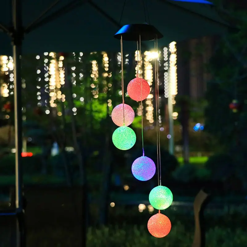 Solar Powered Rice Ball Wind Chime, Decorative Outdoor Garden Decoration, Colorful Hanging Decor for Home Garden Patio Yard, Outdoor Garden Accessory