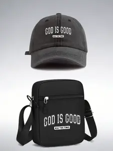"god Is Good" Pattern Baseball Hat and Crossbody Bag Set, Adjustable Street Fashion, Unisex, Perfect for Gifts and Daily Use