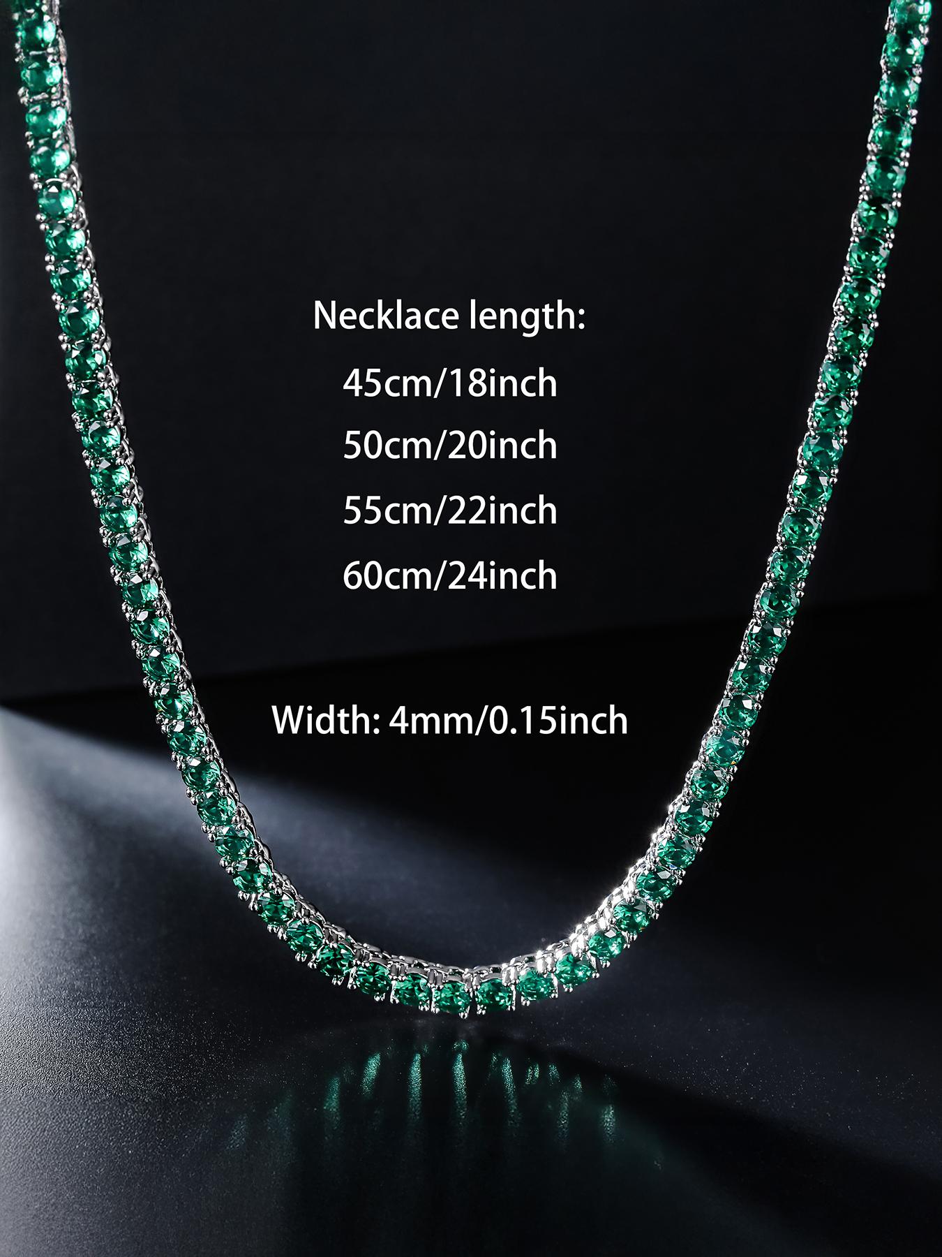 1pc ICED CHICS 4mm green single-row zircon necklace, tennis chain, Cuban Link Chain, hip-hop casual, neat copper-inlaid zircon, exquisitely crafted, can be worn stably without color change
