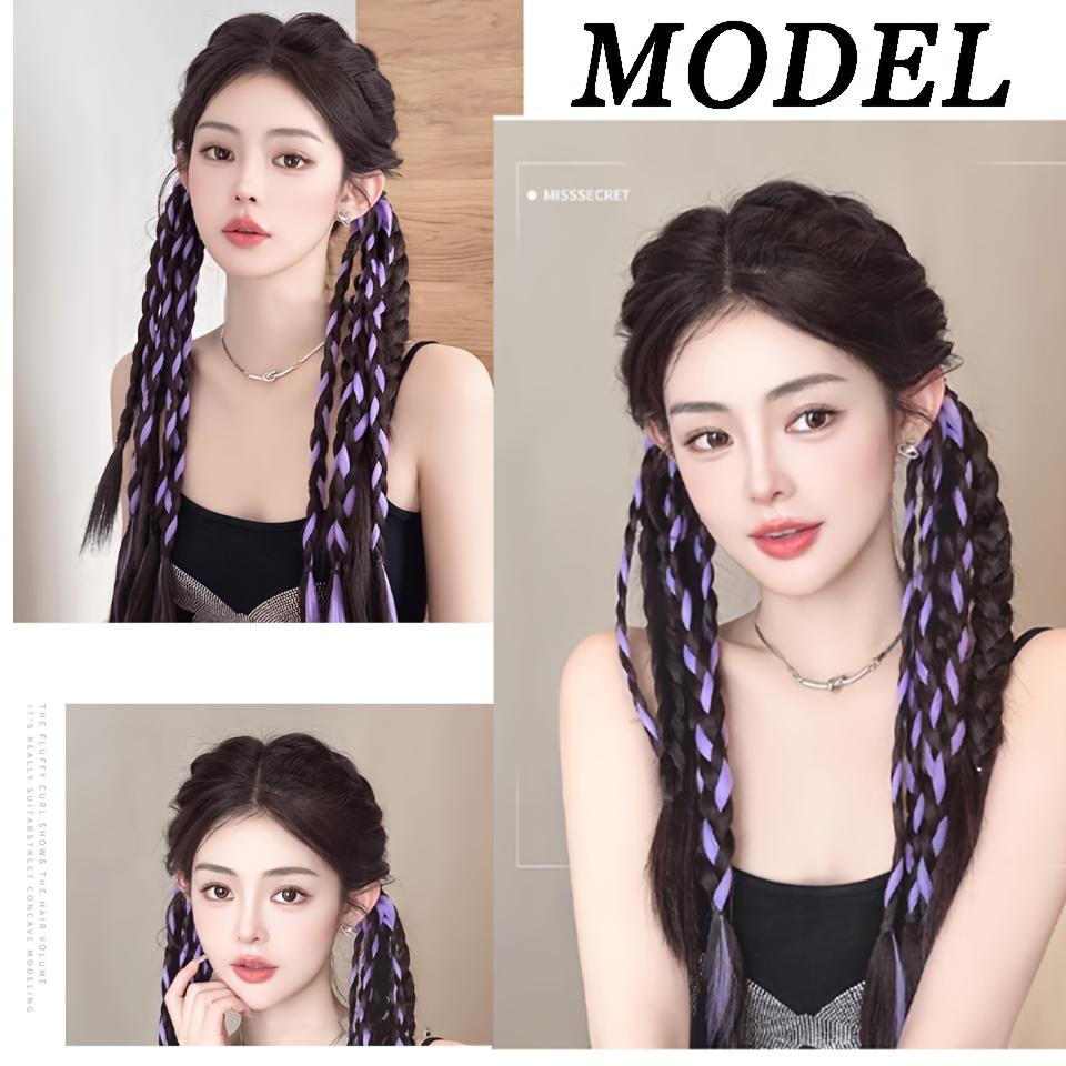 2-piece set 18inch synthetic wig, featuring colorful short sock braids, designed with elastic bands, perfect for daily wear or parties