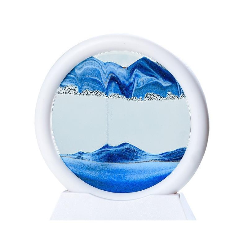 7.4-inch round mobile sand painting - Liquid motion 3D dynamic landscape, in purple, green and red, Bohemian style glass sand painting, suitable for home office desktop decoration, for relaxation and stress relief, unique gift and holiday decoration idea