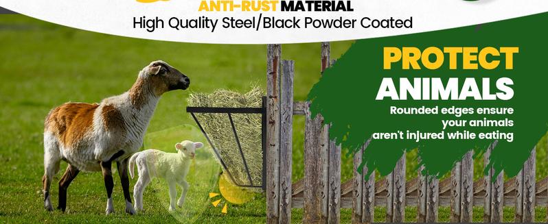 Hay Feeder Hay Rack Wall Mount Horse Goat Feeder, Heavy Duty Livestock Feeder with Rounded Edges for Farm Sheep Horses Cattle Cows etc Feeding Steel
