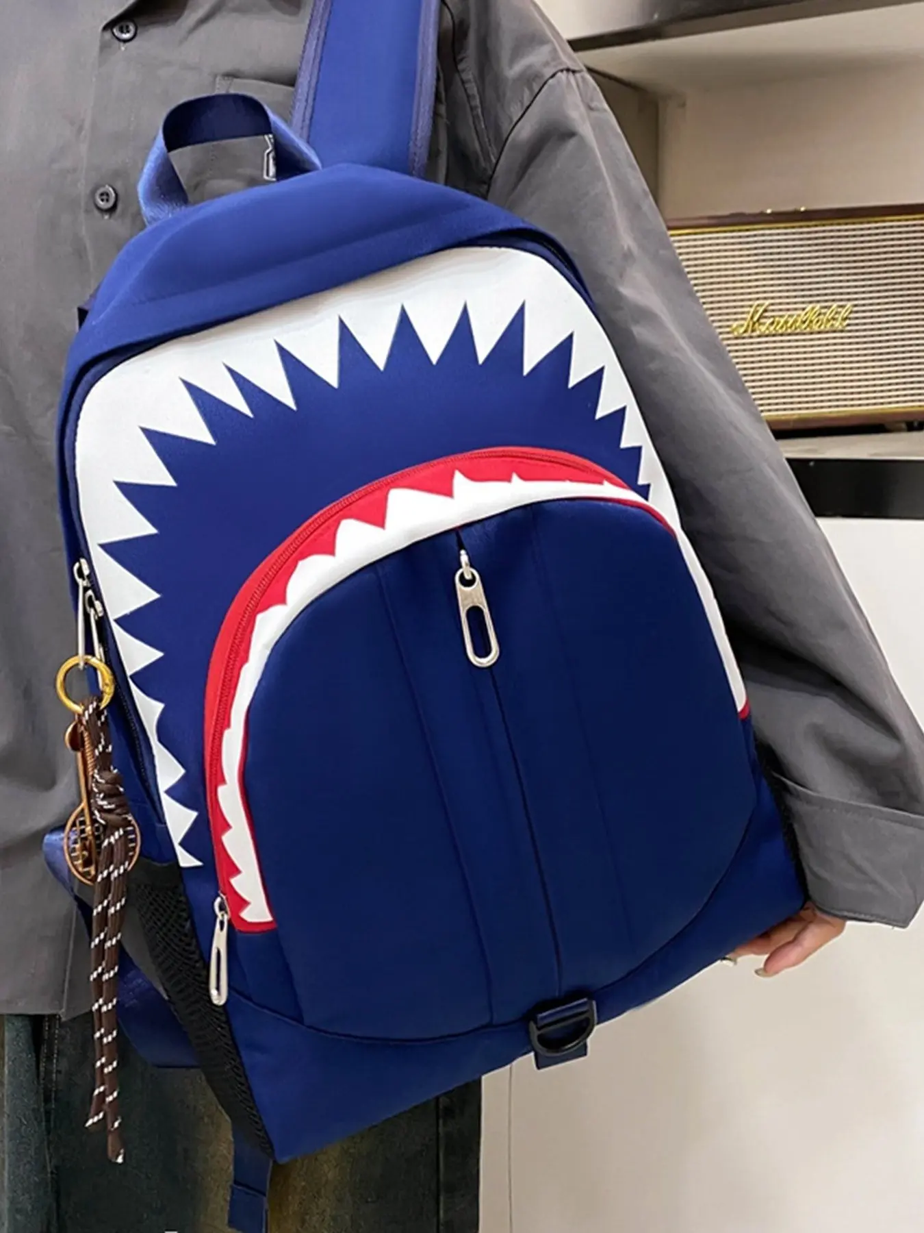 Night Glow Shark Mouth Pattern Backpack, Unisex Large Shark Design Bag, Fashion Cool Student Schoolbag, Trendy High Capacity Travel Pack, Travel Backpacks