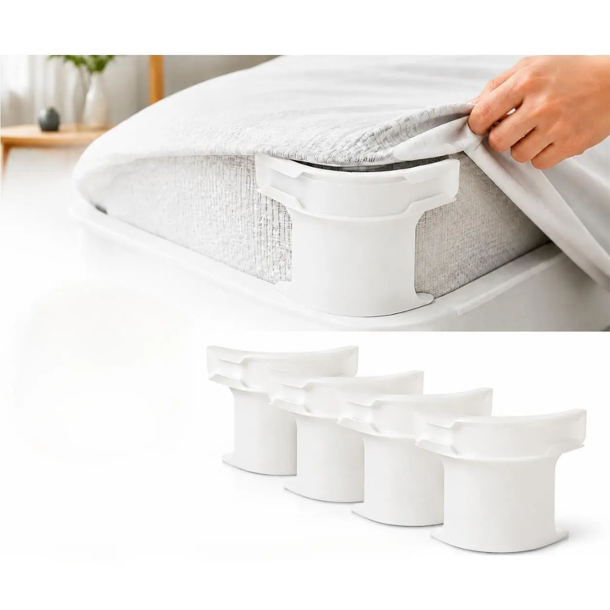 4-Pack Bed Sheet Holders, Strong Locking Clips Keep Sheets Tight, Non-Slip Mattress Corner Fasteners for All Bed Sizes