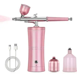 Airbrush Kit with Compressor - 48PSI Rechargeable Cordless Non-Clogging High-Pressure Air Brush Set Nail Machine, Airbrush Gun Set for Nail Art, Cake Decor, Makeup, Barber, Model Painting (PINK)