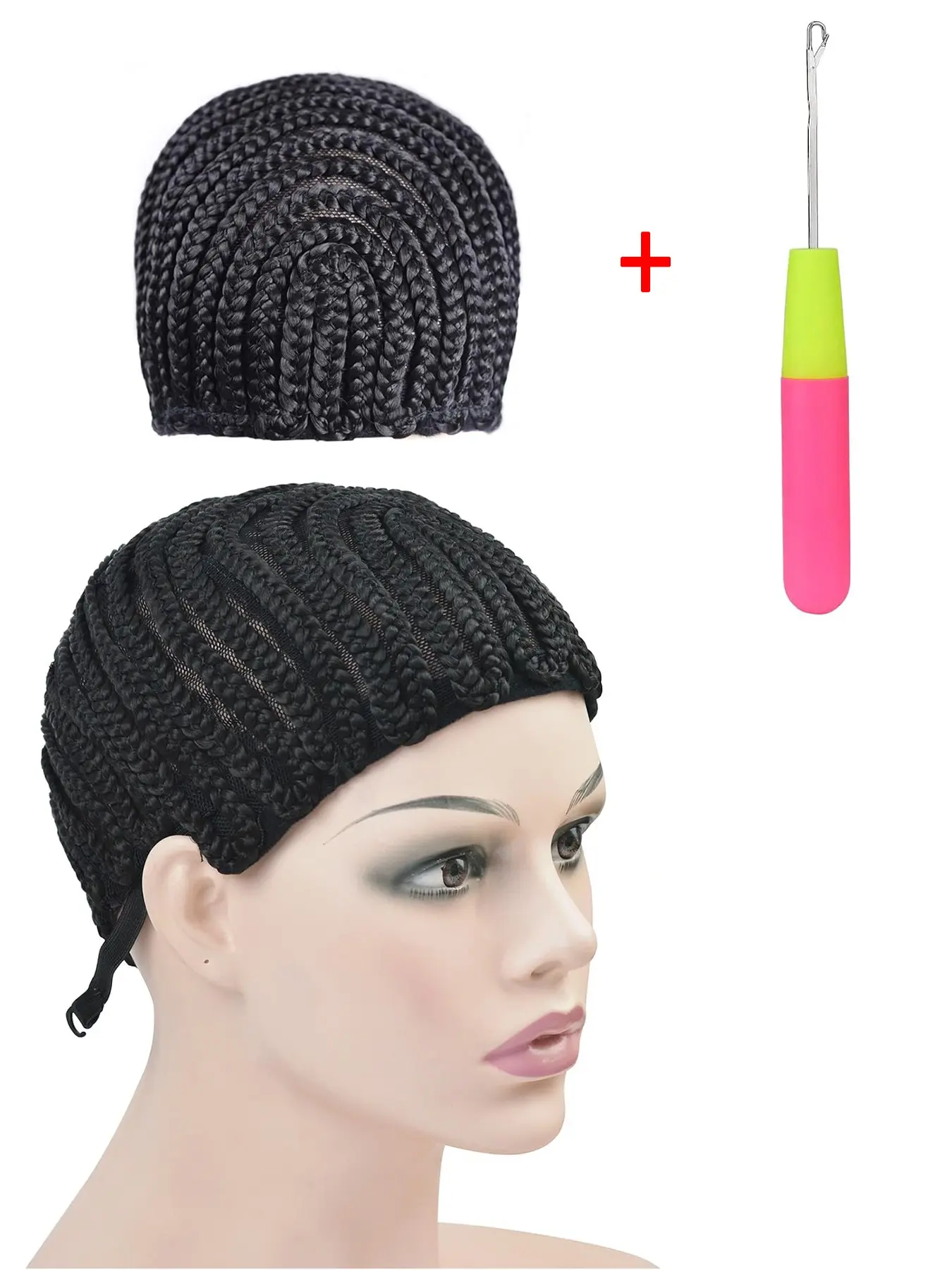Braided Cap 1 pc Crochet wig Cap, cornrow braided hair for making synthetic wigs or braiding, contains 1 crochet needle for crochet braided wig making, Diy Wig