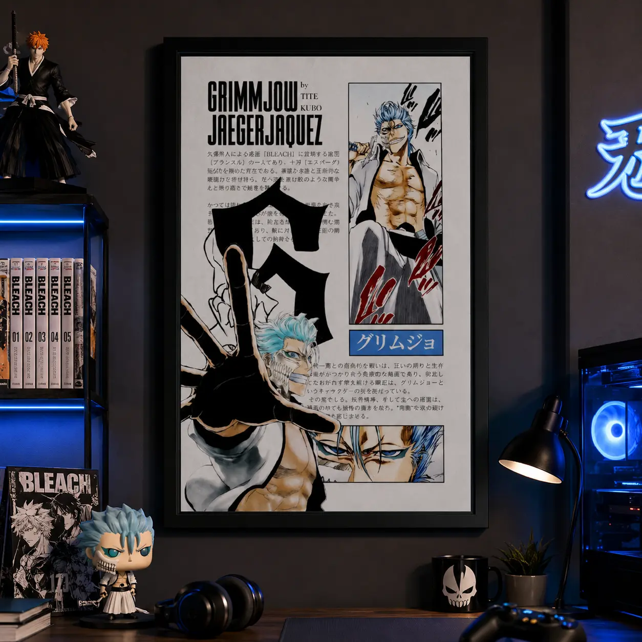 Bleach Anime Poster - Grimmjow Anime Manga Poster - Japanese Wall Decor - Anime Wall Print, Canvas Wall Art Print, Japanese Anime Room Decor for Bedroom Dorm Gaming Room Office, Manga Poster Gift for Anime Fans