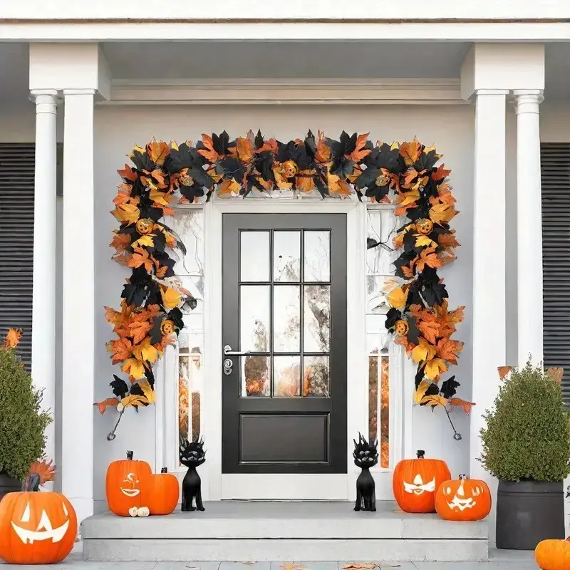 1pc Halloween Pumpkin Vine, Flying Witch Creative Holiday Gift, Pumpkin Maple Leaf Garland, Unique Festival Party Decoration, Holiday Ornament