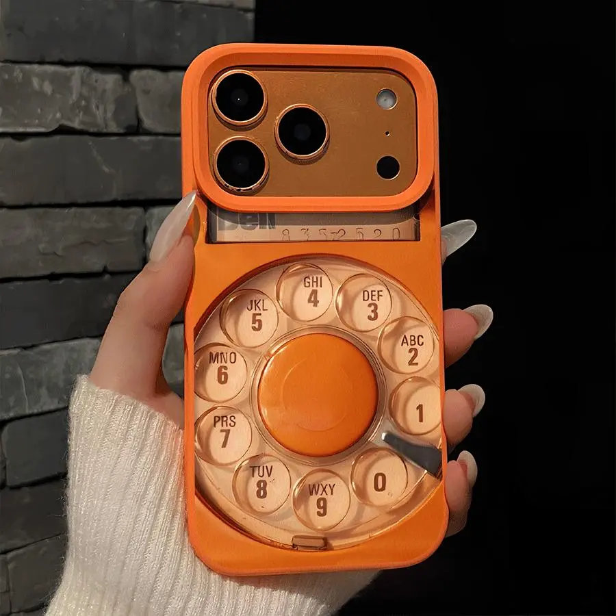 Phone Case - Orange Phone Pattern Faux Leather Anti-Slip and Anti-Drop TPU Phone Case Designed for iPhone 17, 16, 15, 14, 13, 12, 11, X, XS and other models. Christmas and Thanksgiving Gifts for Friends and Family