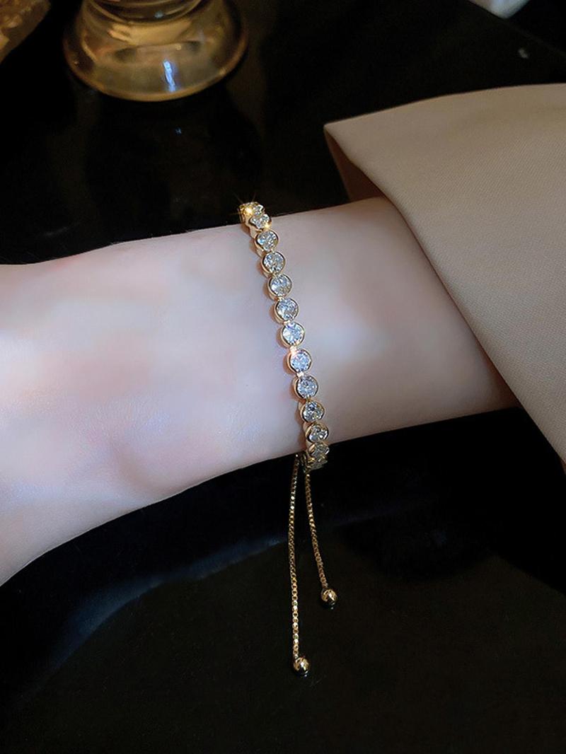 Adjustable Zircon Decor Bracelet, Elegant Jewelry Bracelet, Gemstone Bracelet, Fashionable Jewelry for Women & Girls, Trendy All-match & Exquisite Jewelry for Birthday Gift