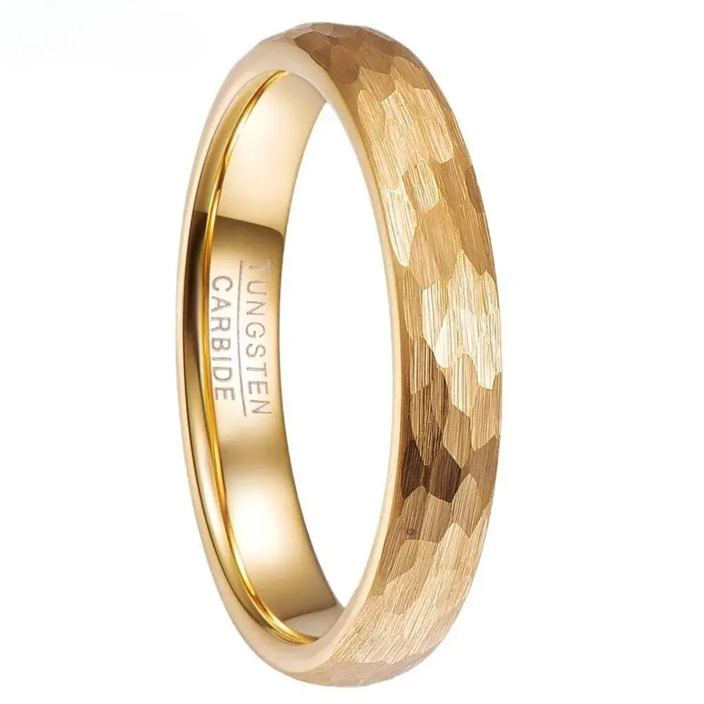 4mm Hammered Tungsten Carbide Rings For Men Women Gold Color Brushed Wedding Band Engagement Ring Jewelry Gift Comfort Fit