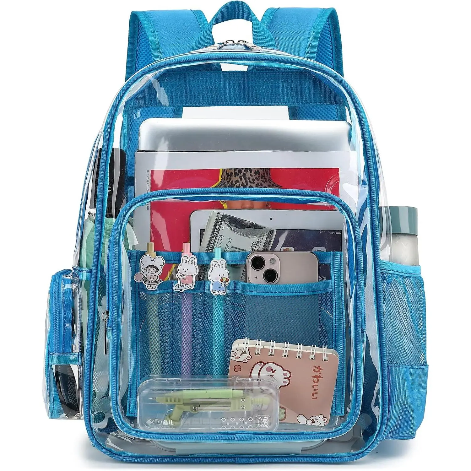 Heavy Duty Clear Backpack School Backpack, PVC Transparent Backpacks See Through Bookbag for Girls Boys Women Men (Blue)