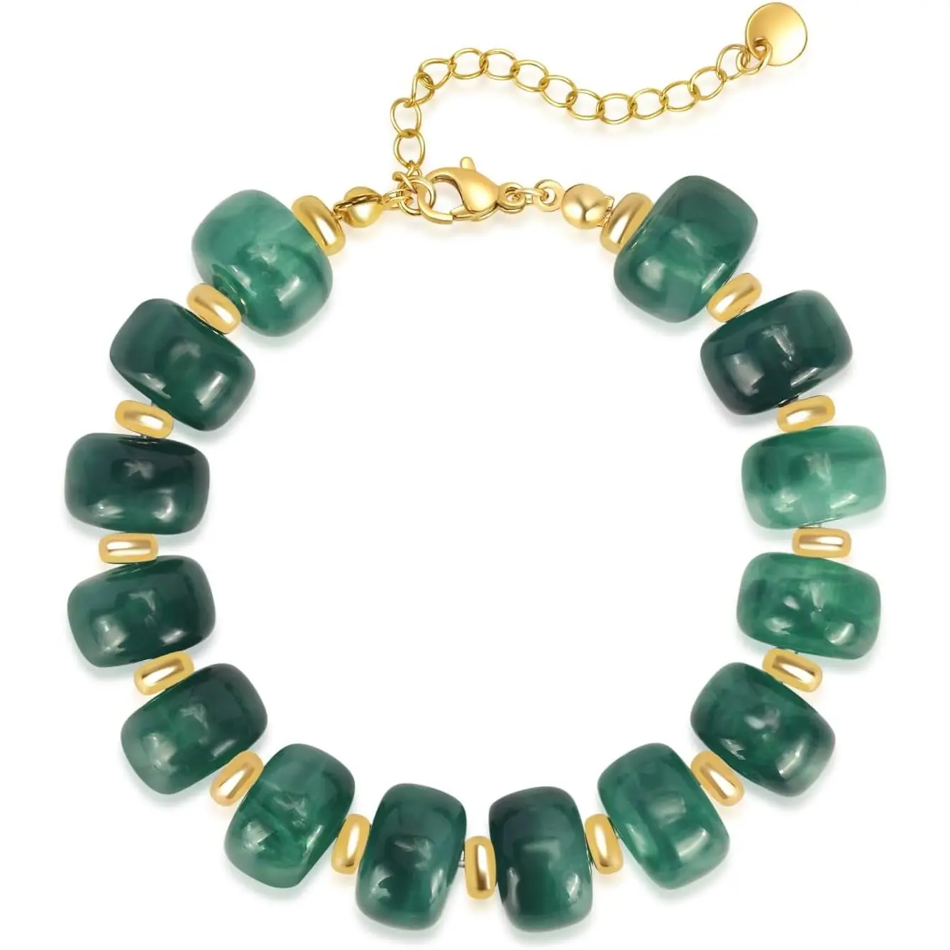 Chunky Colorful Beaded Bracelet for Women, Multicolor Resin Beads with Gold Chain, Bohemian Style Jewelry