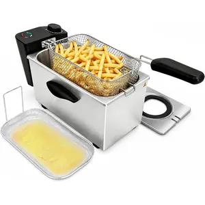 3.5L Deep Fryer, 1500W Electric Oil Fryer with Oil Filtration & Odor , Countertop Deep Fryer with Basket for  Use, Adjustable Temperature, View Window, Stainless Steel