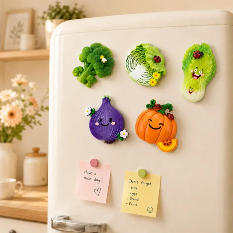5PCS Kawaii Vegetable Refrigerator Magnets, Made of Durable Resin with Strong Magnetic Hold, Ideal for Displaying Photos, Shopping Lists, Recipes and Daily Notes on Any Magnetic Surface.